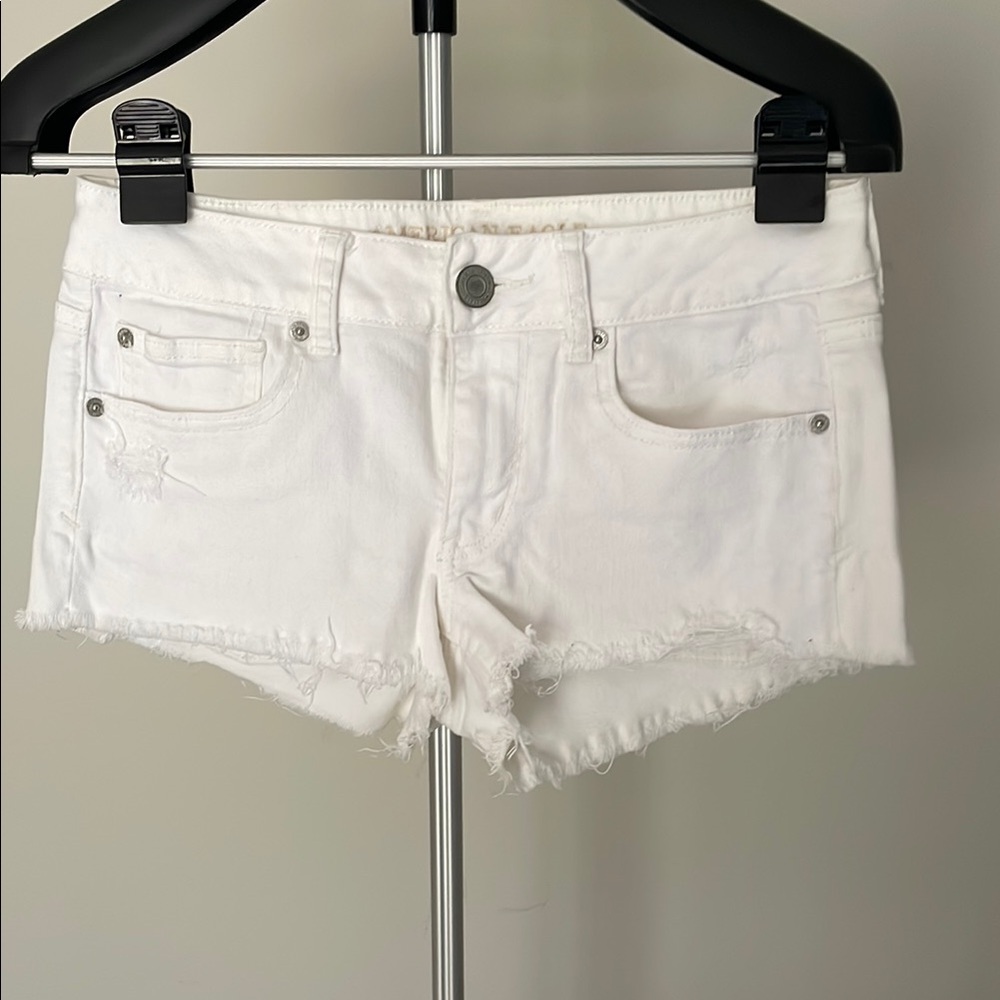 American Eagle White Jean Shorts Distressed Frayed